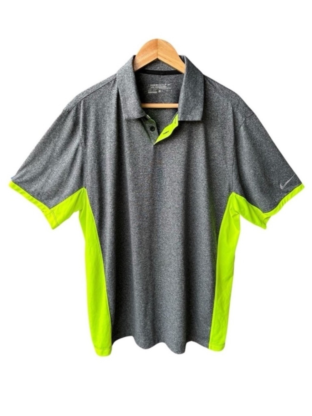 Nike Polo Shirt Golf Tour Performance Dri-FIT Grey Neon Green Active Mens XL